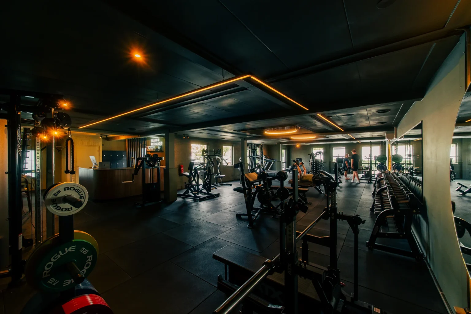 Krachtapparatuur en vrije gewichten in de gym van Train & Revive