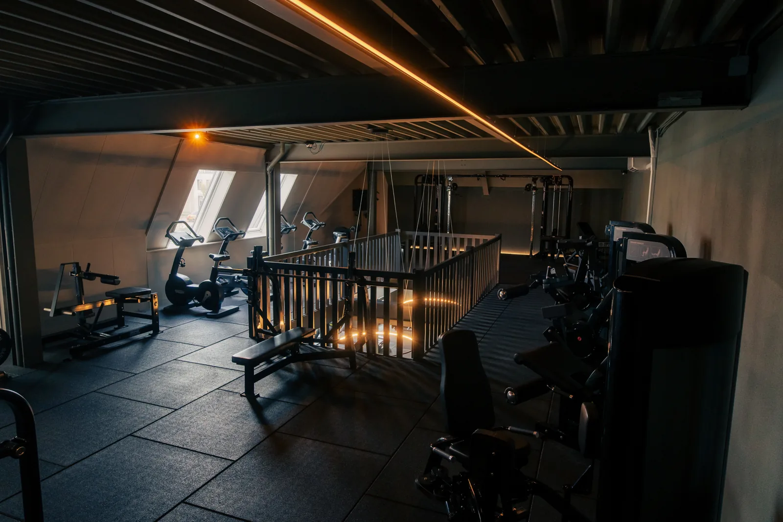 Dumbbellrek, krachtapparatuur en cardio in onze gym